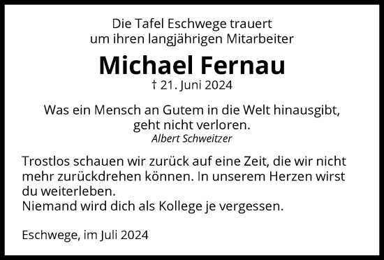 Todesanzeige von Michael Fernau von WRS