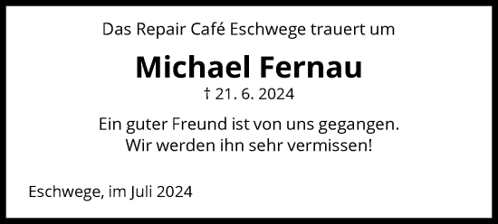 Todesanzeige von Michael Fernau von WRS