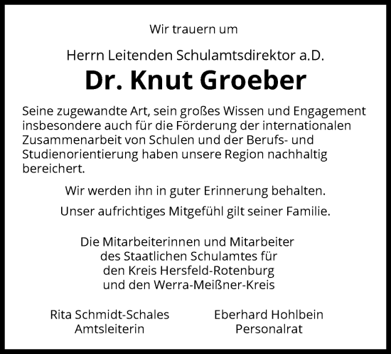 Todesanzeige von Knut Groeber von WRS