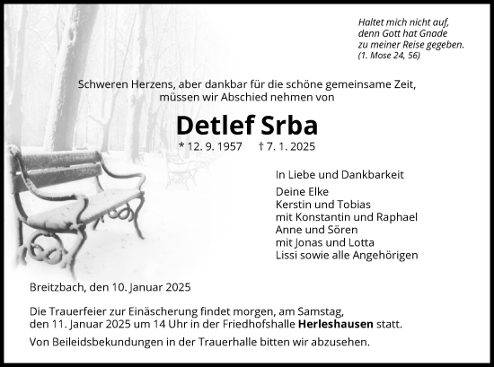 Todesanzeige von Detlef Srba von WRS