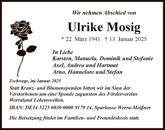 Todesanzeige von Ulrike Mosig von WRS