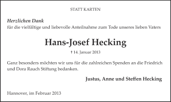 Todesanzeige von Hans-Josef Hecking 