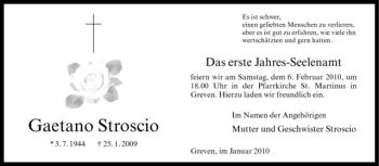 Todesanzeige von Gaetano Stroscio von Westfälische Nachrichten