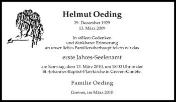 Todesanzeige von Helmut Oeding von Westfälische Nachrichten