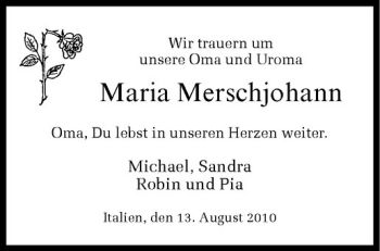 Todesanzeige von Maria Merschjohann von Westfälische Nachrichten