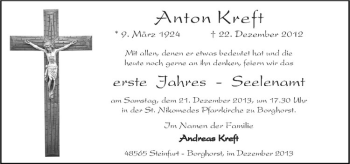 Todesanzeige von Anton Kreft von Westfälische Nachrichten