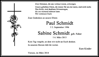 Todesanzeige von Paul Schmidt Sabine Schmidt von Rheinische Post