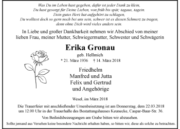 Todesanzeige von Erika Gronau von Rheinische Post