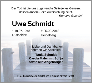 Todesanzeige von Uwe Schmidt von Heidelberg.Trauer.de