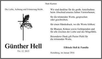 Todesanzeige von Günther Hell von Trauer.de