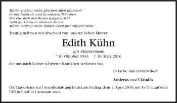 Todesanzeige von Edith Kühn von Trauer.de