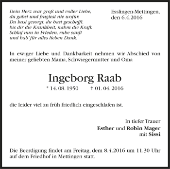 Todesanzeige von Ingeborg Raab von Trauer.de