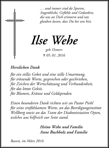 Todesanzeige von Ilse Wehe von Trauer.de