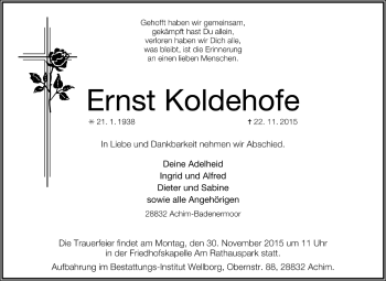 Todesanzeige von Ernst Koldehofe von Trauer.de