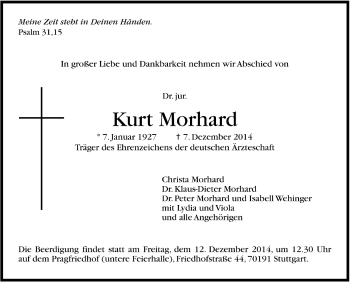 Todesanzeige von Kurt Morhard von Trauer.de