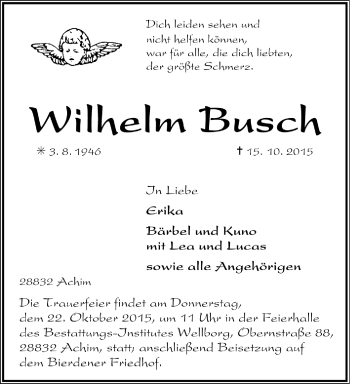 Todesanzeige von Wilhelm Busch von Trauer.de