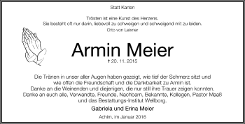 Todesanzeige von Armin Meier von Trauer.de