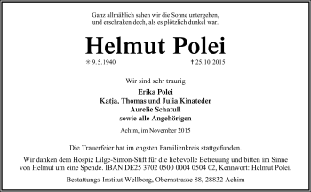 Todesanzeige von Helmut Polei von Trauer.de