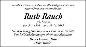 Todesanzeige von Ruth Rauch von Trauer.de