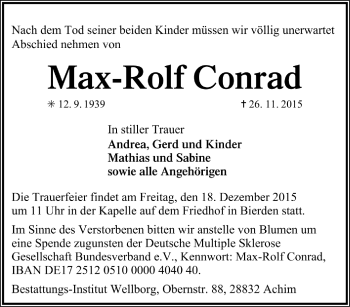 Todesanzeige von Max-Rolf Conrad von Trauer.de