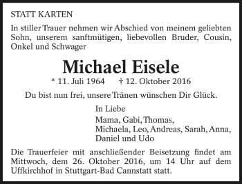 Todesanzeige von Michael Eisele von Trauer.de