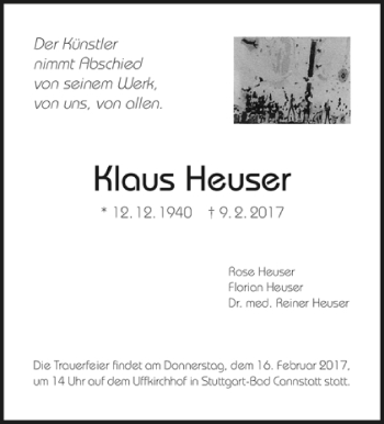 Todesanzeige von Klaus Heuser von Trauer.de