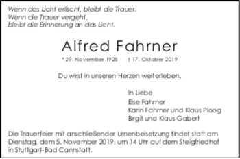 Todesanzeige von Alfred Fahrner von trauer.de