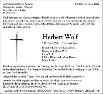 Todesanzeige von Herbert Wolf von Trauer.de