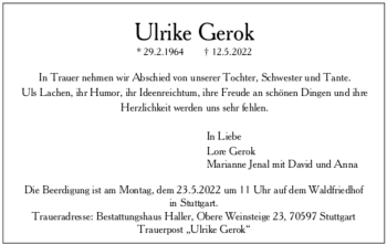 Todesanzeige von Ulrike Gerok von trauer.de