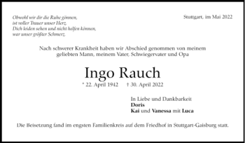 Todesanzeige von Ingo Rauch von Trauer.de