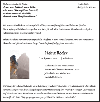 Todesanzeige von Heinz Röder von trauer.de