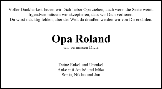 Todesanzeige von Roland Frank von trauer.de