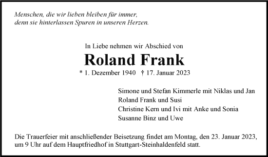 Todesanzeige von Roland Frank von trauer.de