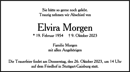 Todesanzeige von Elvira Morgen von trauer.de