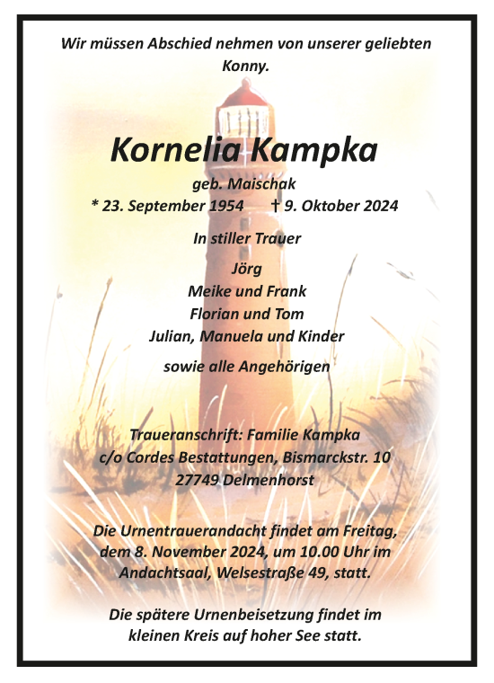 Todesanzeige von Kornelia Kampka von trauer.de