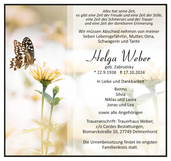 Todesanzeige von Helga Weber von Trauer.de