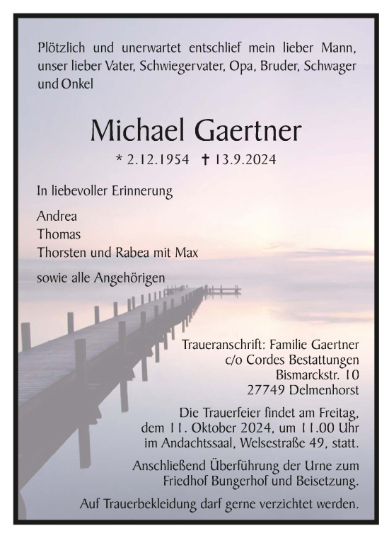 Todesanzeige von Michael Gaertner von trauer.de