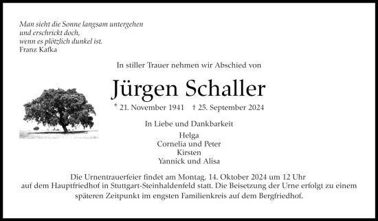 Todesanzeige von Jürgen Schaller von trauer.de