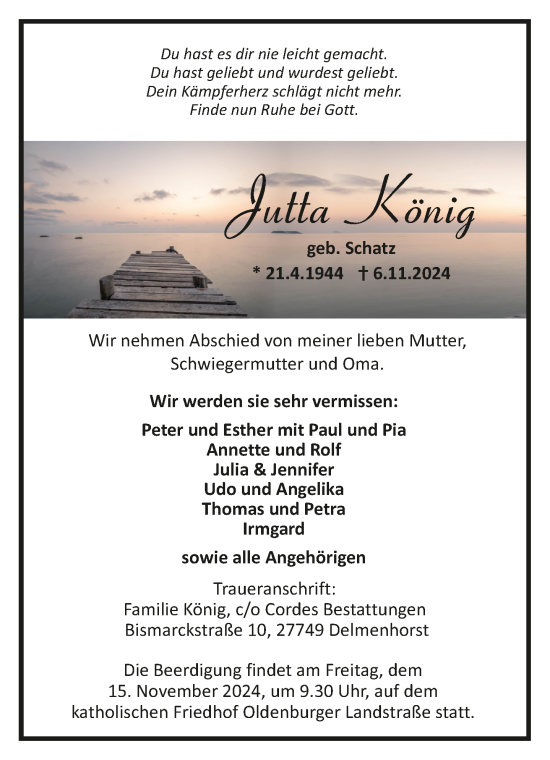 Todesanzeige von Jutta König von trauer.de