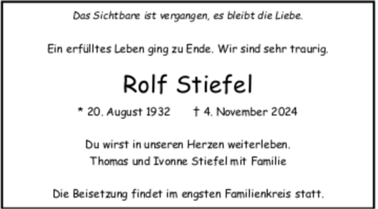 Todesanzeige von Rolf Stiefel von trauer.de