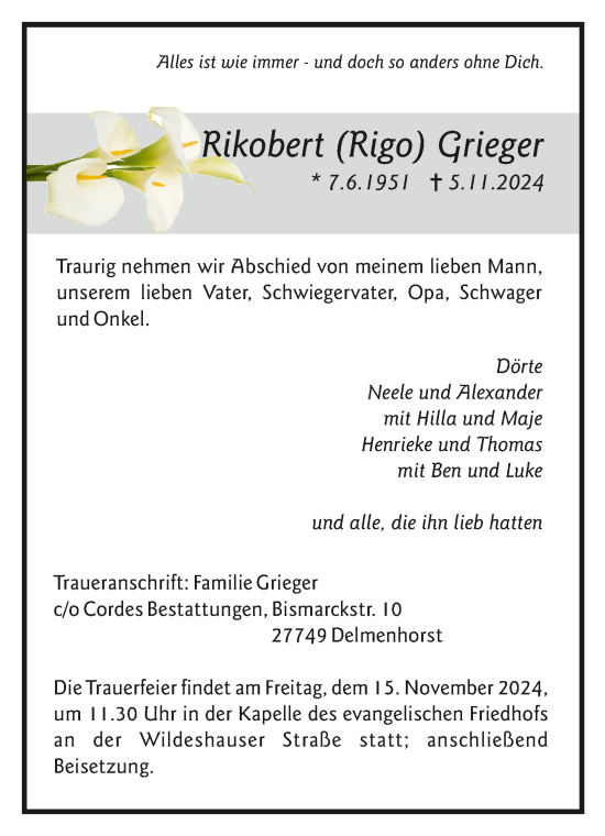 Todesanzeige von Rikobert Grieger von trauer.de