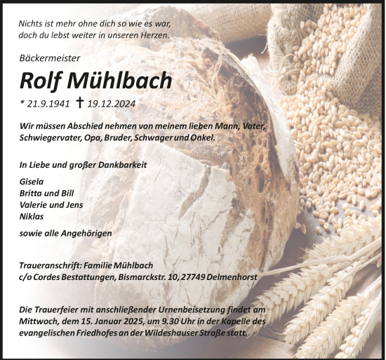 Todesanzeige von Rolf Mühlbach von Trauer.de