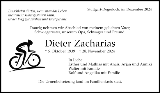 Todesanzeige von Dieter Zacharias von trauer.de