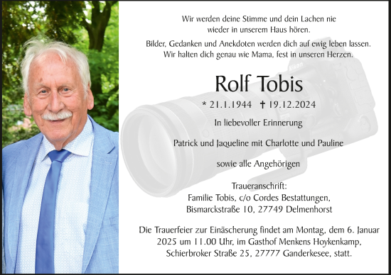 Todesanzeige von Rolf Tobis 