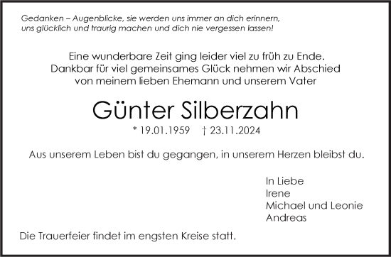 Todesanzeige von Günter Silberzahn von trauer.de