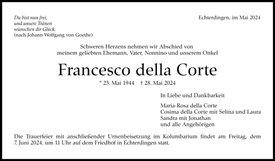 Todesanzeige von Francesco della Corte von trauer.de