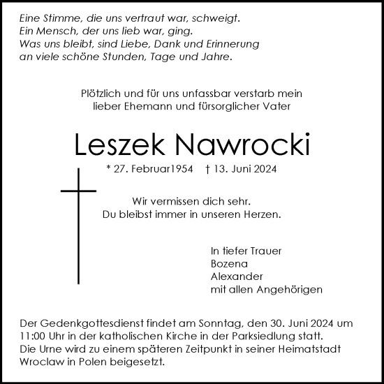 Todesanzeige von Leszek Nawrocki von trauer.de