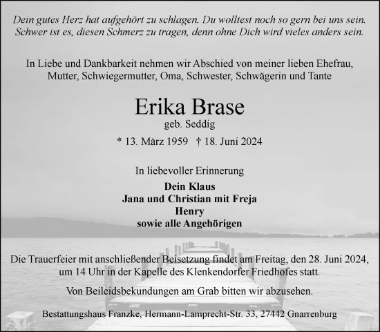 Todesanzeige von Erika Brase von trauer.de