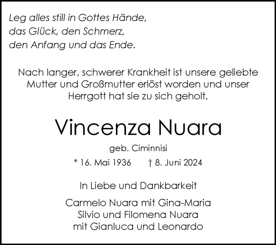Todesanzeige von Vincenza Nuara von trauer.de