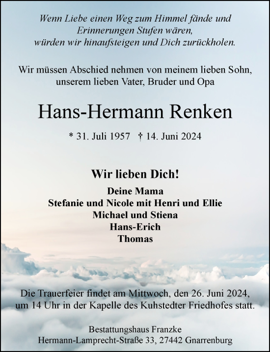 Todesanzeige von Hans-Hermann Renken von trauer.de